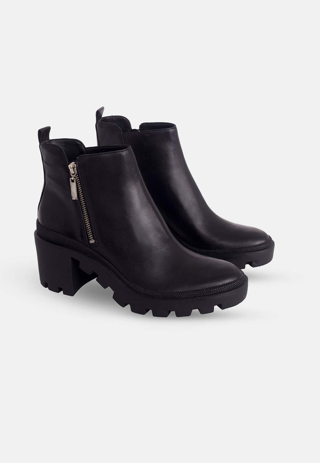 Sophora Goat Leather Ankle Boots – 9cm Round-Toe Block Heel