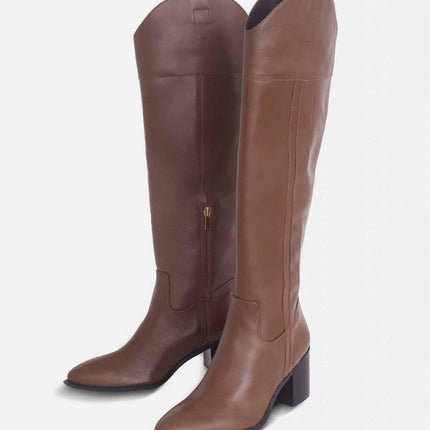 Canna Calf Brown Leather Knee-High Boots – 6.5cm Block Heel Riding