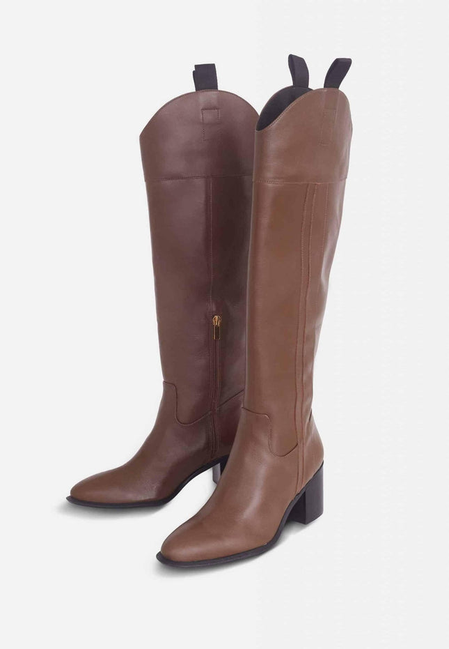 Canna Calf Brown Leather Knee-High Boots – 6.5cm Block Heel Riding