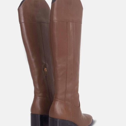 Canna Calf Brown Leather Knee-High Boots – 6.5cm Block Heel Riding
