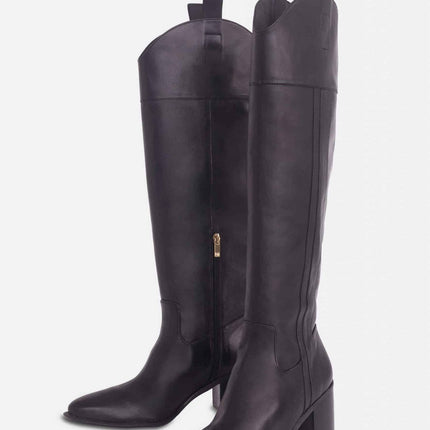 Canna Calf Brown Leather Knee-High Boots – 6.5cm Block Heel Riding