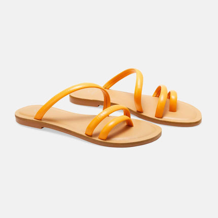 Cacau Calf Blue Leather Three-Strap Slide Sandals