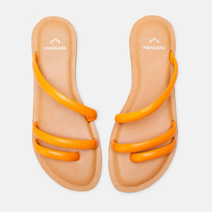 Cacau Calf Blue Leather Three-Strap Slide Sandals