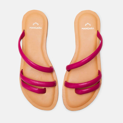 Cacau Calf Blue Leather Three-Strap Slide Sandals