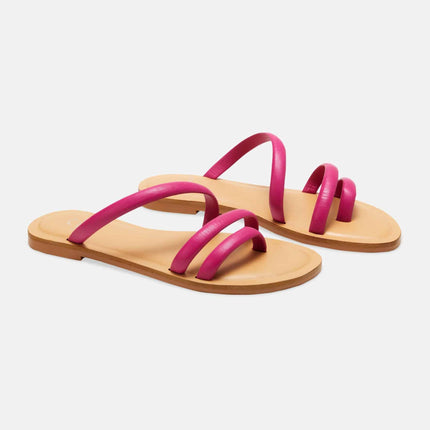 Cacau Calf Blue Leather Three-Strap Slide Sandals