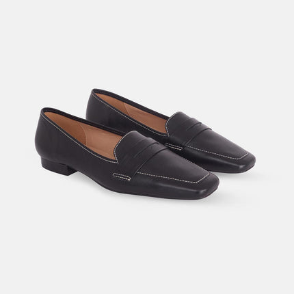Cipó Beige Leather Square-Toe Loafers – Flat