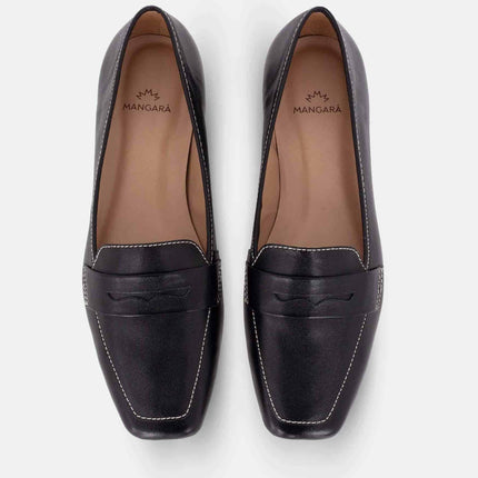 Cipó Beige Leather Square-Toe Loafers – Flat