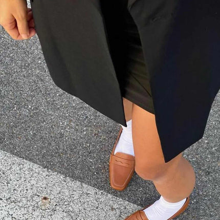 Cipó Beige Leather Square-Toe Loafers – Flat