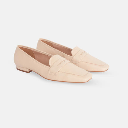 Cipó Beige Leather Square-Toe Loafers – Flat