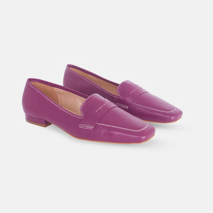 Cipó Beige Leather Square-Toe Loafers – Flat