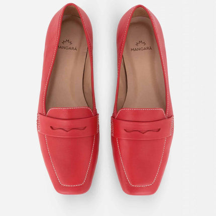 Cipó Beige Leather Square-Toe Loafers – Flat