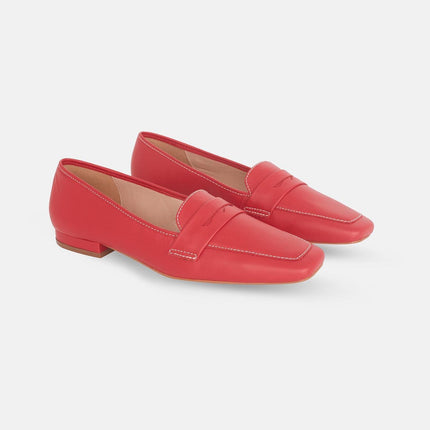 Cipó Beige Leather Square-Toe Loafers – Flat