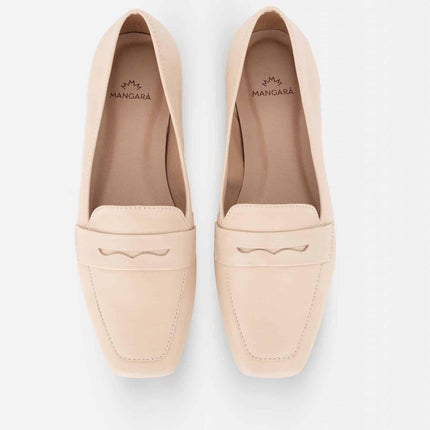 Cipó Beige Leather Square-Toe Loafers – Flat