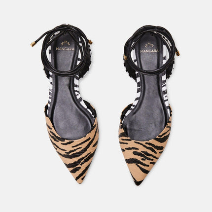 Palmito Animal Print Calf Leather Flat Sandals – Pointed Toe Ankle Strap