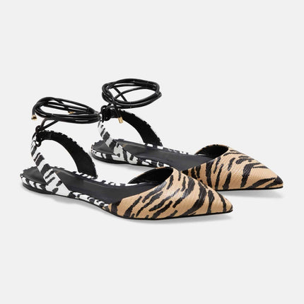 Palmito Animal Print Calf Leather Flat Sandals – Pointed Toe Ankle Strap