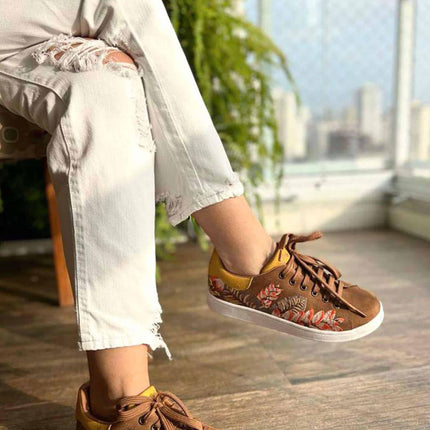 Floral Embroidered Suede Sneakers – Artisan Women