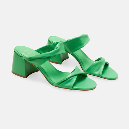 Xaxim Goat Green Leather Mules – 6.5cm Block Heel Slip-On