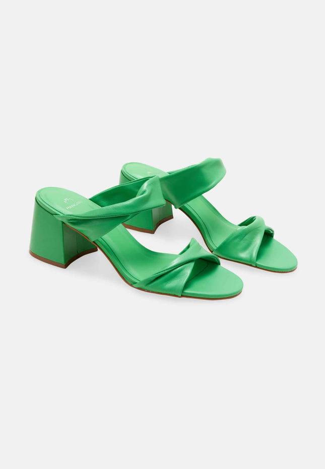 Xaxim Goat Green Leather Mules – 6.5cm Block Heel Slip-On