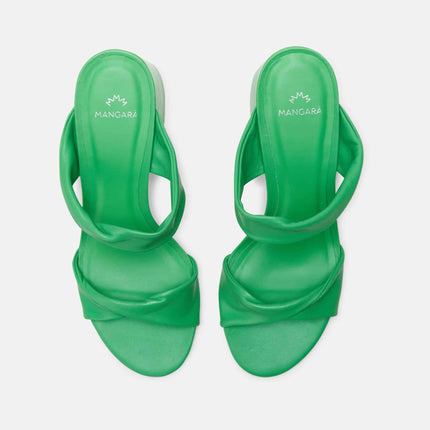 Xaxim Goat Green Leather Mules – 6.5cm Block Heel Slip-On