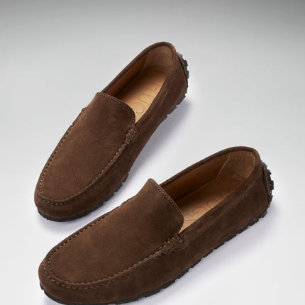 Tyre Sole Driving Loafers, Brown Suede