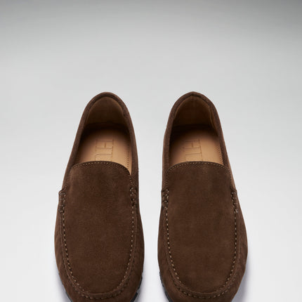 Tyre Sole Driving Loafers, Brown Suede