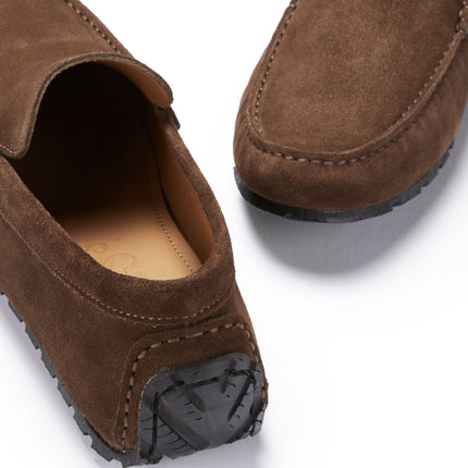 Tyre Sole Driving Loafers, Brown Suede