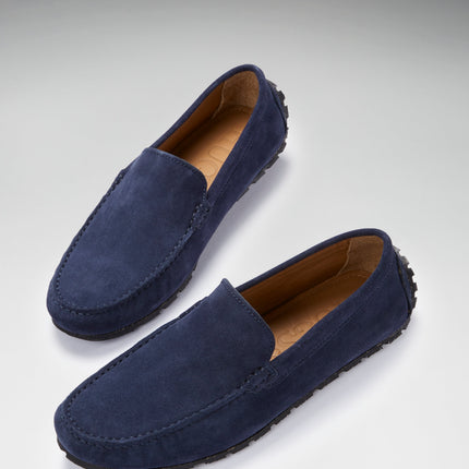Tyre Sole Driving Loafers, Navy Blue Suede