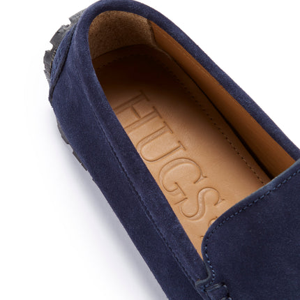 Tyre Sole Driving Loafers, Navy Blue Suede
