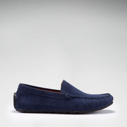 Tyre Sole Driving Loafers, Navy Blue Suede