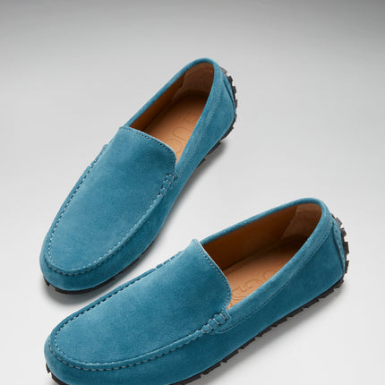 Tyre Sole Driving Loafers, Petrol Blue Suede