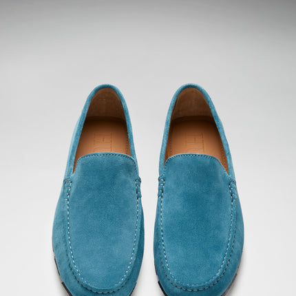 Tyre Sole Driving Loafers, Petrol Blue Suede