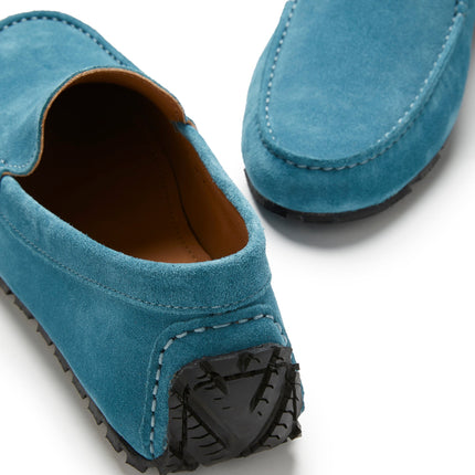 Tyre Sole Driving Loafers, Petrol Blue Suede