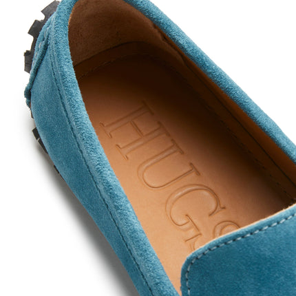 Tyre Sole Driving Loafers, Petrol Blue Suede