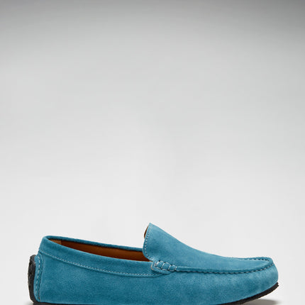 Tyre Sole Driving Loafers, Petrol Blue Suede