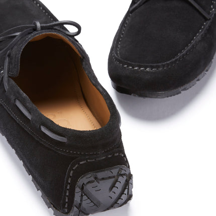 Tyre Sole Laced Driving Loafers, Black Suede