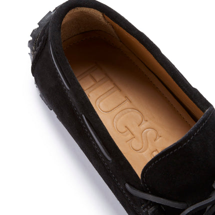 Tyre Sole Laced Driving Loafers, Black Suede
