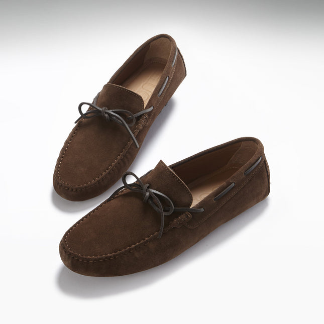 Laced Driving Loafers, Brown Suede