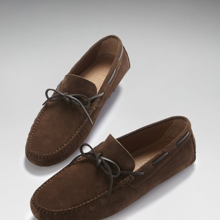 Laced Driving Loafers, Brown Suede