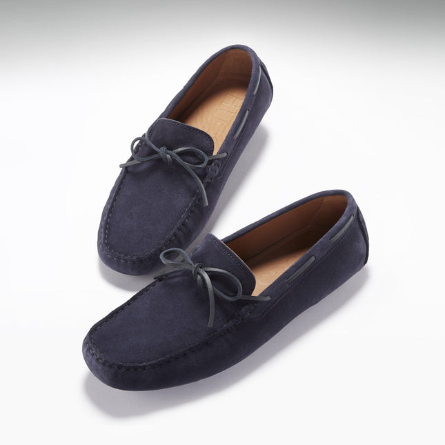 Laced Driving Loafers, Navy Blue Suede