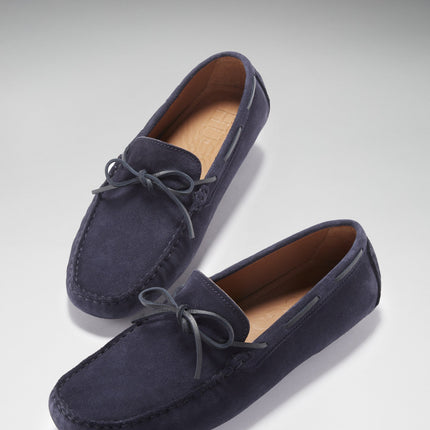Laced Driving Loafers, Navy Blue Suede