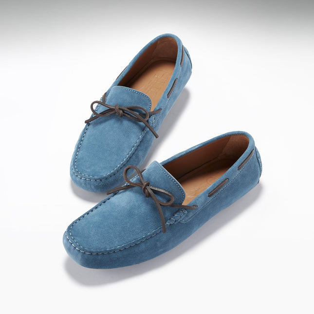 Laced Driving Loafers, Petrol Blue Suede