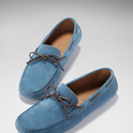 Laced Driving Loafers, Petrol Blue Suede