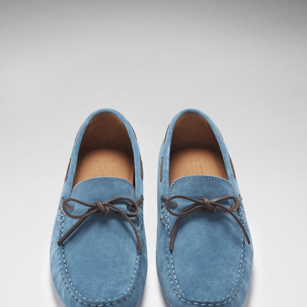 Laced Driving Loafers, Petrol Blue Suede