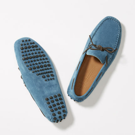 Laced Driving Loafers, Petrol Blue Suede