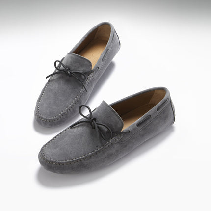 Laced Driving Loafers, Slate Grey Suede