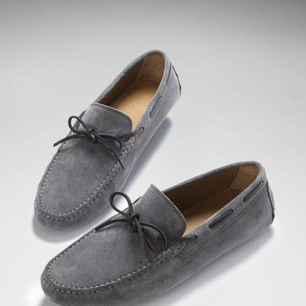Laced Driving Loafers, Slate Grey Suede