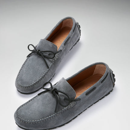 Tyre Sole Laced Driving Loafers, Slate Grey Suede