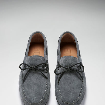 Tyre Sole Laced Driving Loafers, Slate Grey Suede