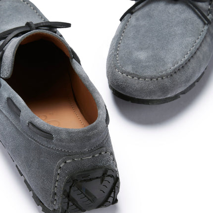 Tyre Sole Laced Driving Loafers, Slate Grey Suede