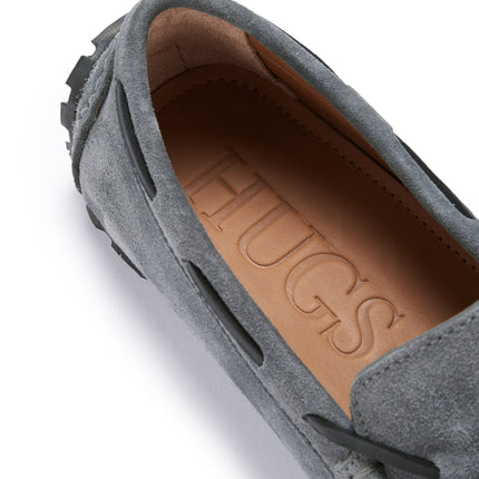 Tyre Sole Laced Driving Loafers, Slate Grey Suede